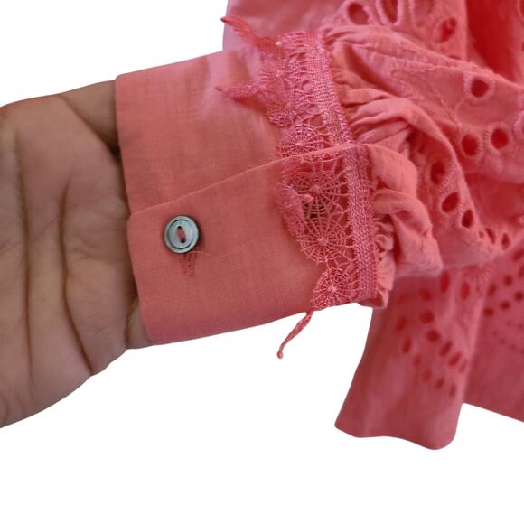 Kobi Halperin Winston Embroidered Eyelet Blouse Women’s S – Coral - Picture 9 of 11